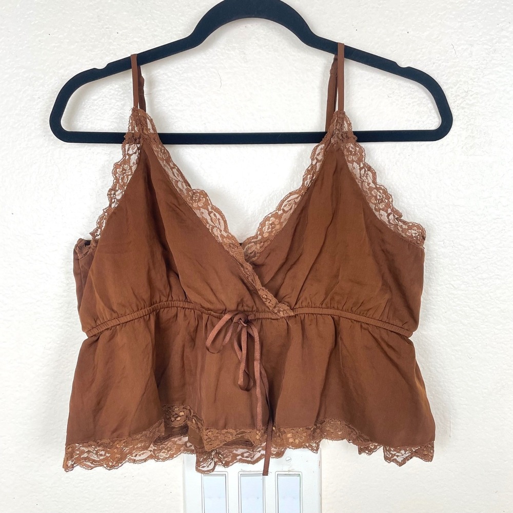 Y2K 90s American Eagle Cami Sz L Brown Lace Babydoll Fairy Grunge Delicate Boho